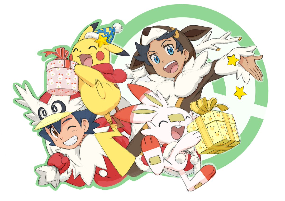 キャラクターデザインの 安田周平 さん描き下ろしの イラストをお届けします すてきなクリスマスを メリークリスマス アニポケ サトシ ゴウ ピカチュウ ヒバニー