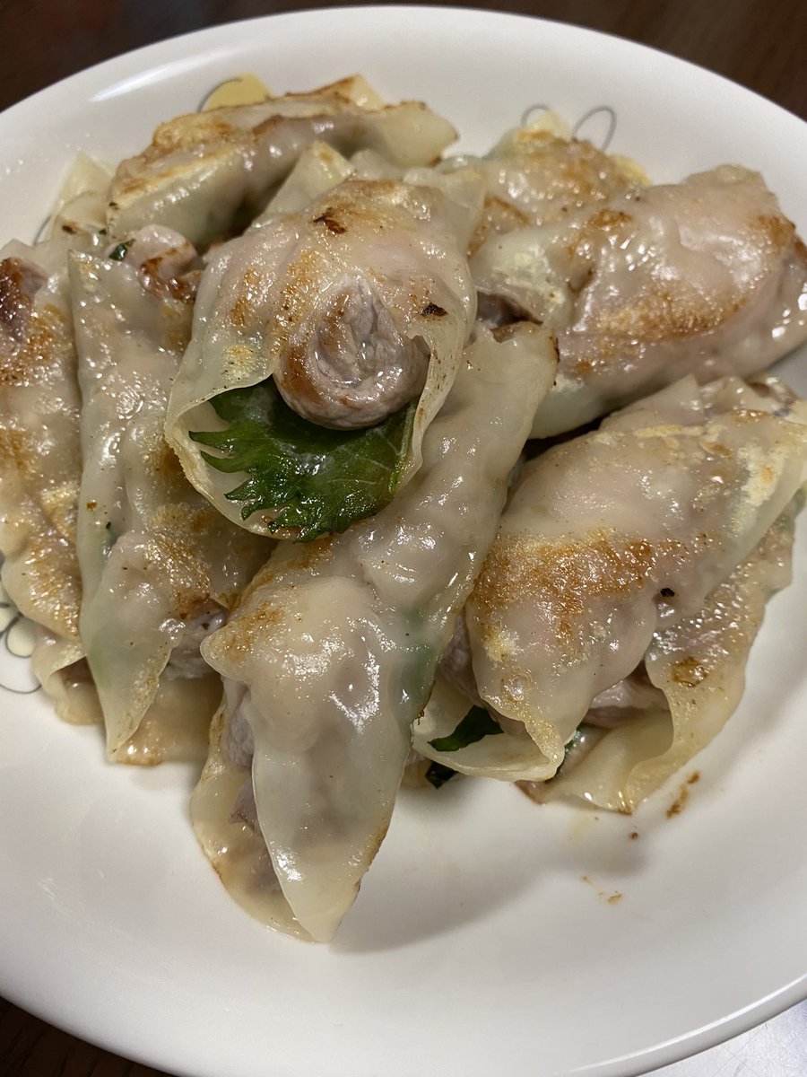 餃子の皮に豚肉としそを雑に挟んで焼いて ポン酢つけて食べるの最高に美味しいからおすすめ