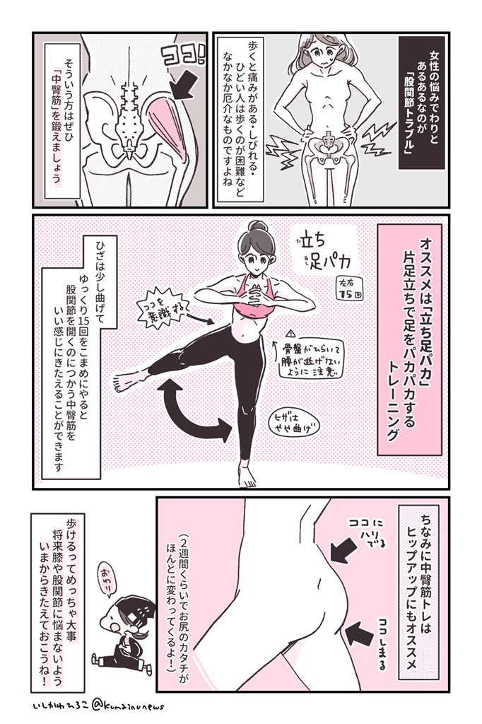 脚やお尻を左右バランスよくきたえることで歪みやねじれもマシになってくるのかもしれないなぁ